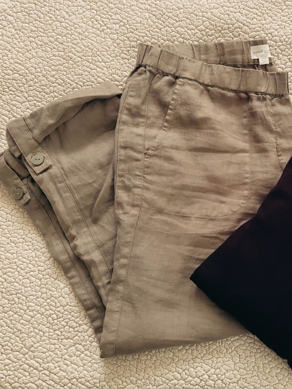 Relaxed Olive Cropped Pull-On Pants, 100% Linen, Sz L
